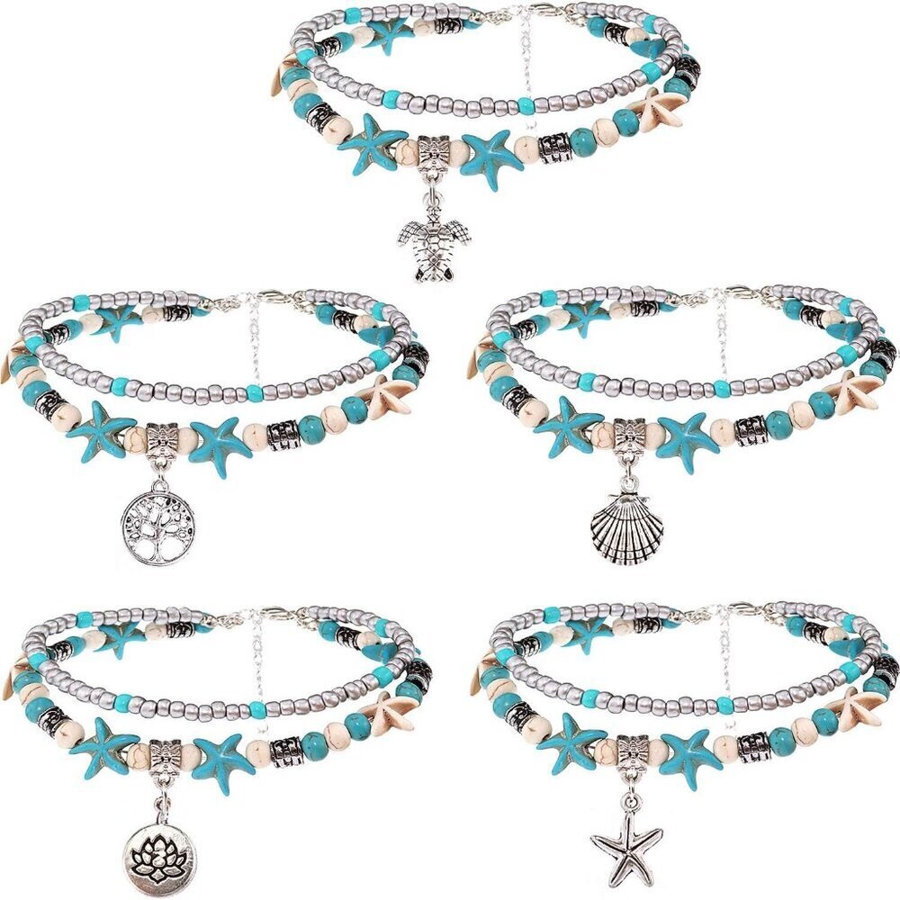5pcs Ankle Bracelets for Women Layered Beach Adjustable Anklets Boho Chain Ankle